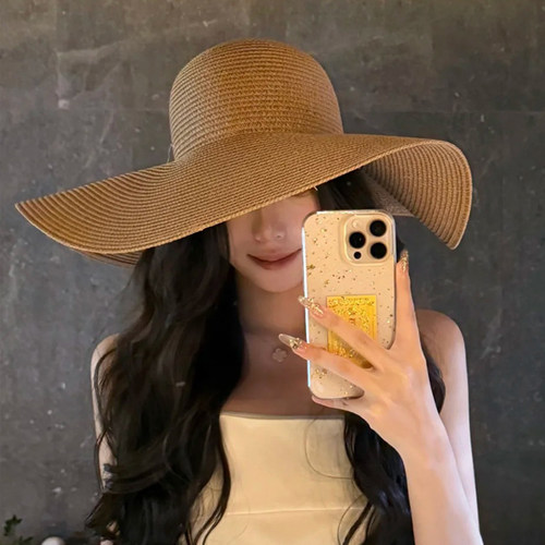 法式赫本风编织大帽檐草帽太阳帽