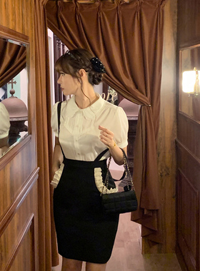 Starry 职场俏佳人/复古甜美蕾丝花边包臀裙 高腰显瘦背带半身裙