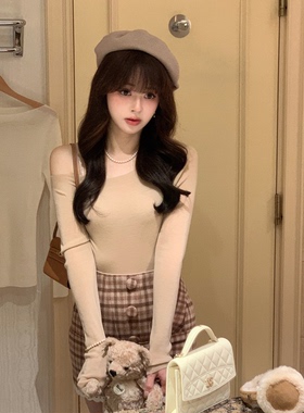 Starry Basic Line2.0/扬子纱全羊毛一字领无缝针织衫 甜美打底衫