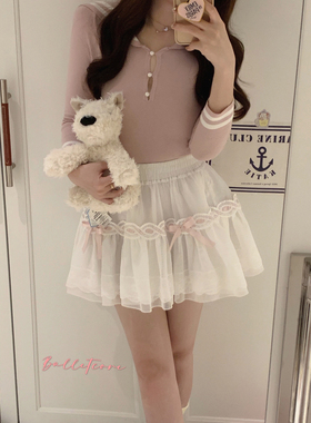 Starry Balletcore芭蕾美学/蕾丝花边蝴蝶结半身裙 甜美少女纱裙