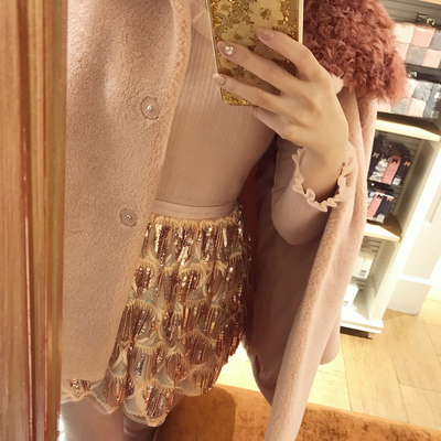 Starry娃娃领羊羔毛日系皮草外套