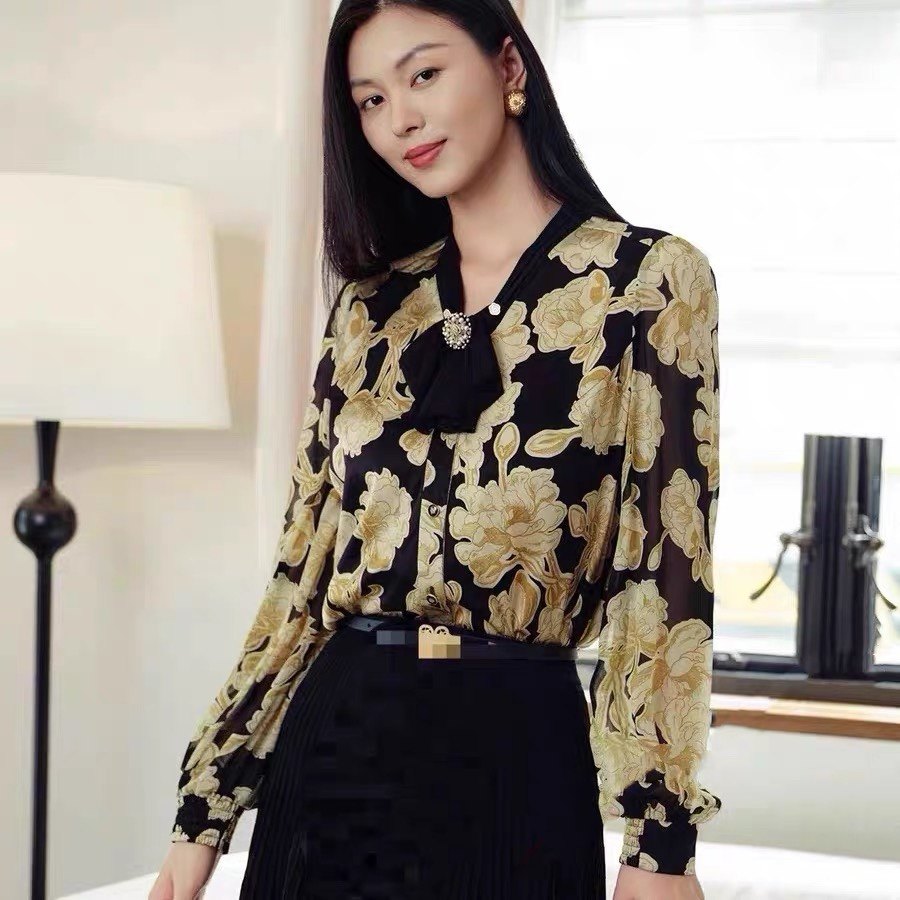 衬衫 可拆卸钉钻串珠蝴蝶结设计V领单排扣时尚款印花衬衫长袖0.27,女装/女士精品,衬衫,淘宝优惠券,粉丝福利购,淘宝优惠卷