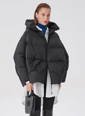 鹅绒羽绒服 连帽拉链门襟双口袋宽松休闲百搭冬款面包服 外套0.84