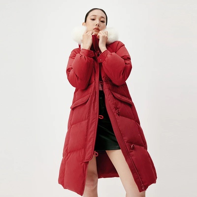 连帽狐狸毛真毛领长款加厚羽绒服