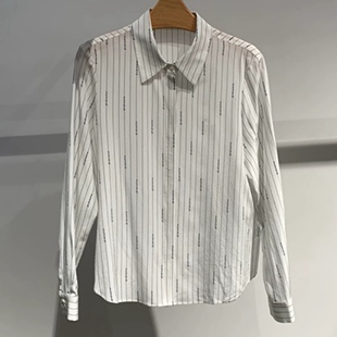 0.18 女 衬衫 POLO领单排扣字母印花竖条纹桑蚕丝休闲百搭长袖