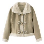 短外套 翻领牛角扣皮毛一体麂皮绒仿羊羔毛休闲百搭加厚 外套1.10