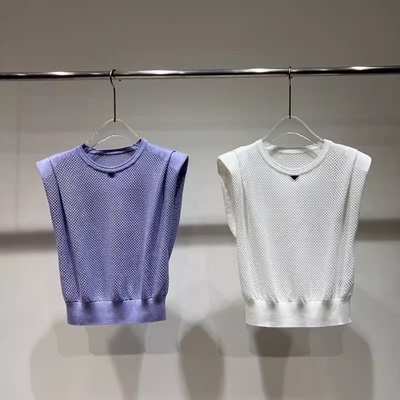 针织马甲 时尚夏新款圆领镂空金属小标装饰纯色无袖外搭 背心0.21