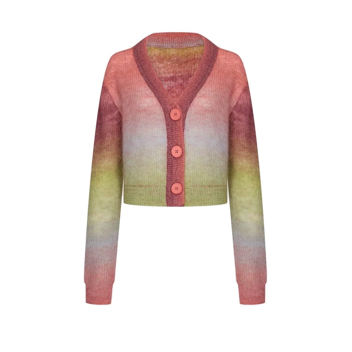 针织开衫 时尚新款V领三粒扣开襟高腰短款彩色纹样艳丽 上衣0.21