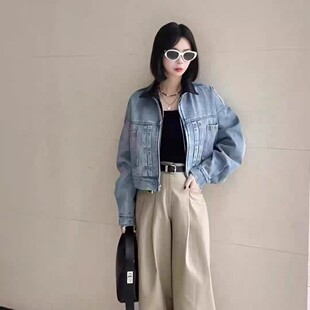 牛仔外套 短外套0.80 立领毛边领拉链门襟双口袋宽松休闲百搭春秋