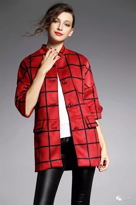 百搭风衣 高端新品时尚桃皮绒拼接格子单排扣开襟中袖 外套0.77