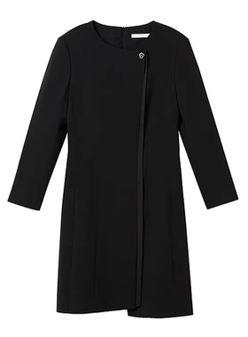 连衣裙 圆领不规则珠扣装饰春秋简约气质中长款直筒裙 西装裙0.67