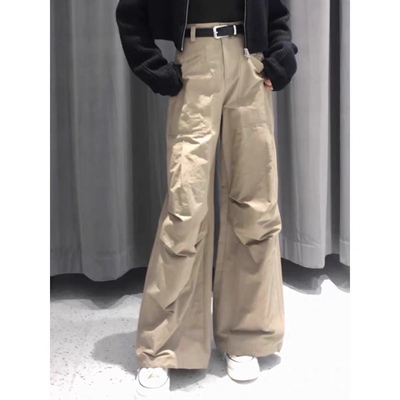 压褶裤脚抽绳休闲百搭直筒工装裤