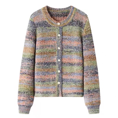 圆领渐变彩色混织休闲款套头毛衣