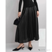 百褶裙A字裙女0.35 简约气质百搭中长款 半身裙 松紧腰细闪设计时尚