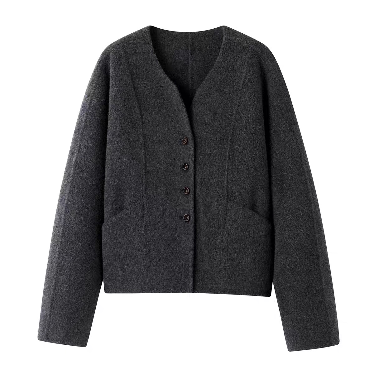 V领短款秋冬气质百搭双面呢外套