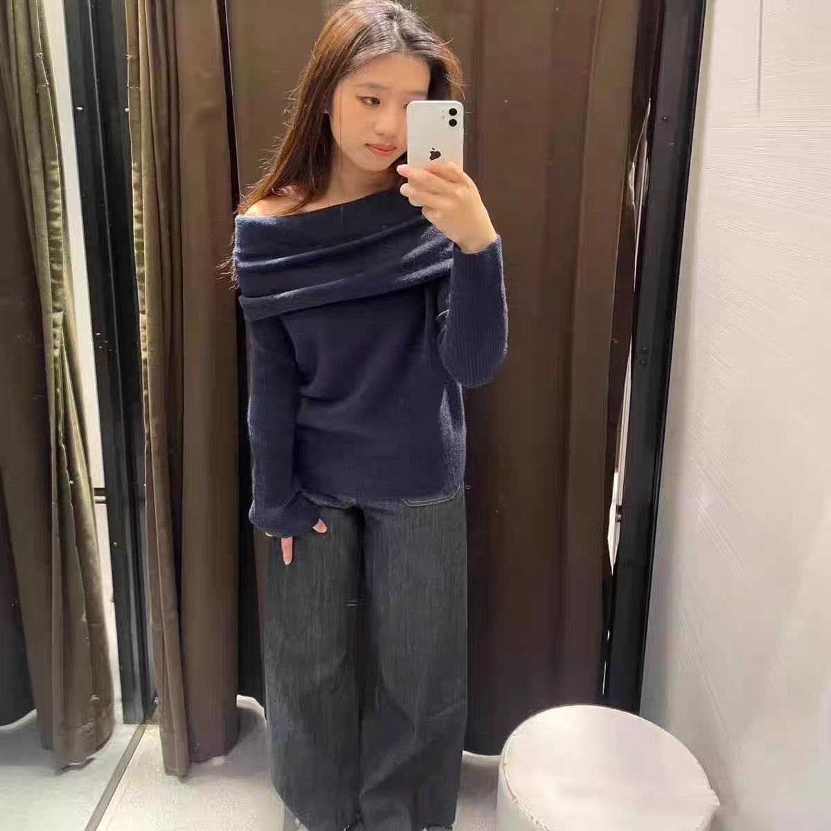 针织衫 一字肩露肩披肩设计春秋冬款时尚简约气质百搭款 毛衣0.34