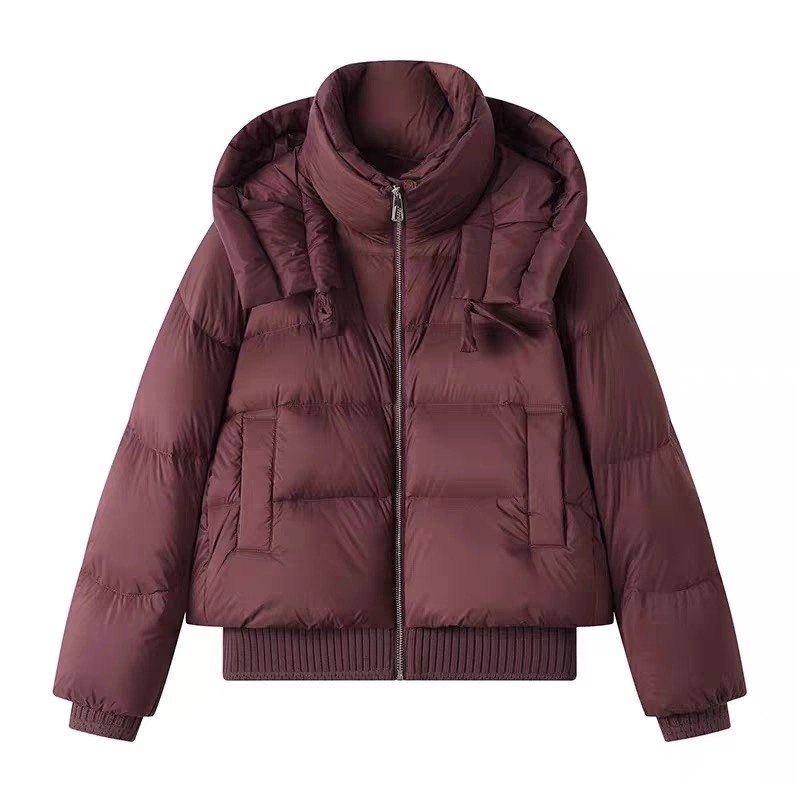 鸭绒羽绒服 连帽抽绳不可拆卸下摆袖口螺纹针织拼接短款 外套0.91