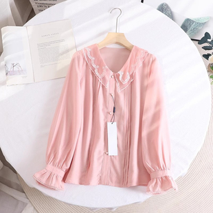 衬衫 新款 温柔减龄蕾丝娃娃领爱心扣设计感百搭小众 上衣0.19 时尚