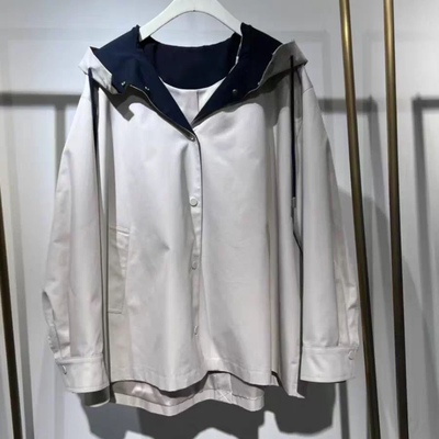 连帽抽绳单排按扣春秋风衣外套