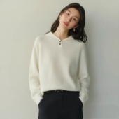 针织衫 连帽三粒扣半开襟纯色简约宽松休闲百搭秋冬套头 毛衣0.44