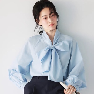 上衣女0.24 长袖 衬衫 长飘带领单排扣休闲百搭气质职场宽松版