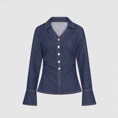 翻领V领喇叭袖收腰显瘦长袖衬衫