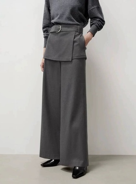 西装磨毛裙裤 假两件腰带设计OL风职场通勤直筒裙裤 西装裤女0.97