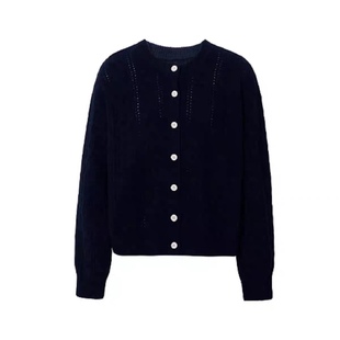 休闲百搭针织开衫 时尚 外套女0.36 圆领单排扣绞花设计短款 针织衫