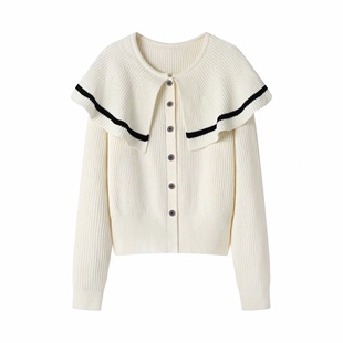 针织衫 大翻领娃娃领单排扣宽松减龄温柔百搭加厚秋冬款 毛衣0.67