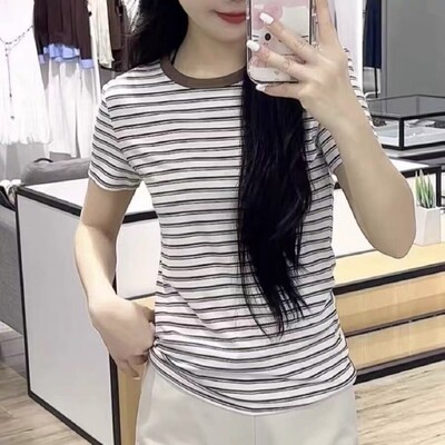 圆领简约休闲百搭款条纹短袖T恤