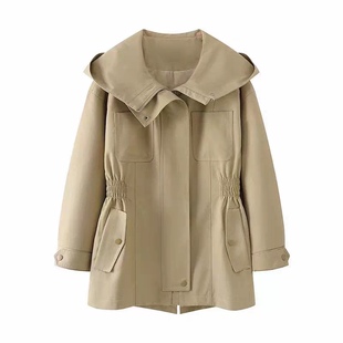 风衣外套 外套0.79 连帽两侧打揽收腰显瘦设计通勤休闲百搭春秋款