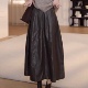 PU皮半身裙 侧拉链内里磨毛双口袋长款 气质百搭复古直筒A字裙0.44