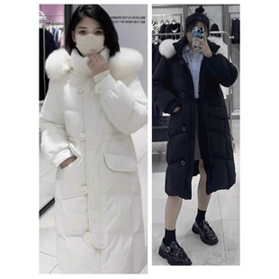 鸭绒羽绒服 可拆卸帽子毛领中长款翻盖口袋百搭加厚保暖 外套1.21
