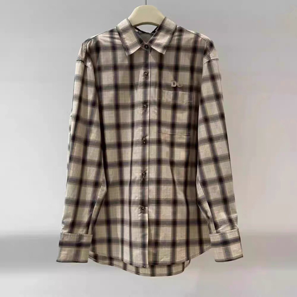 格子衬衫 POLO领字母贴布刺绣单口袋款宽松休闲百搭 长袖衬衫0.28