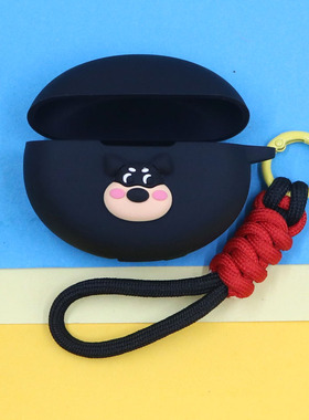 适用QCY C50/C30S耳夹开放式蓝牙耳机保护套潮酷个性可爱萌Q版小狗头手绳连体硅胶软壳