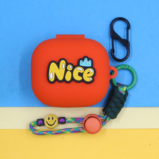 适用Beats Powerbeats Fit蓝牙耳机保护套Fit Pro潮酷个性创意小清新英文NICE开心笑脸手绳挂饰连体硅胶软壳