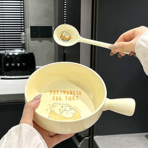 釉下彩陶瓷手柄碗家用烤碗带把手泡面碗水果沙拉早餐燕麦片酸奶碗