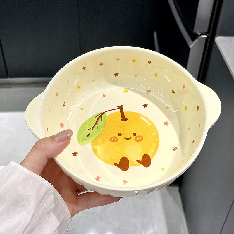 陶瓷儿童碗带把手家用可爱微波炉釉下彩可消毒饭碗汤碗面碗卡通图片