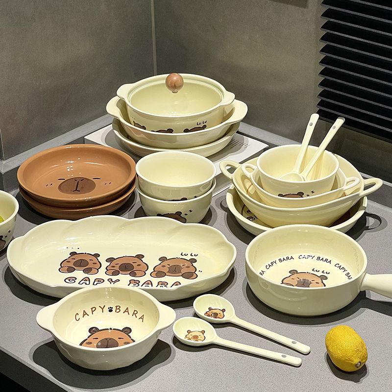 卡通碗碟套装家用新款2024陶瓷餐具单个高颜值网红盘子碗筷乔迁