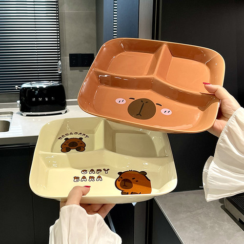 定量分格餐盘陶瓷家用卡通高级感可爱可微波分格盘大号分餐菜盘