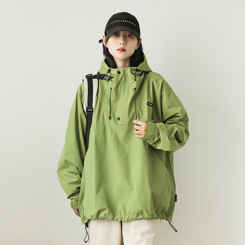 户外山系防泼水连帽套头冲锋衣