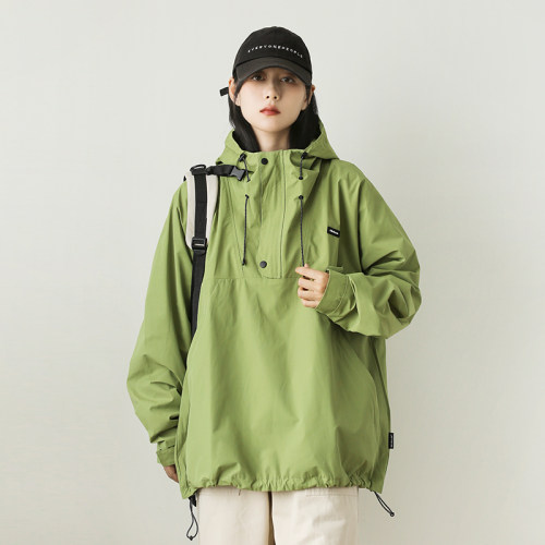 户外山系防泼水连帽套头冲锋衣