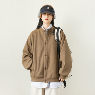 日系复古新款百搭系扣开衫卫衣男休闲宽松外套情侣薄款棒球服潮