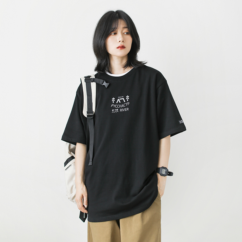 日系中性风圆领印花短袖T恤