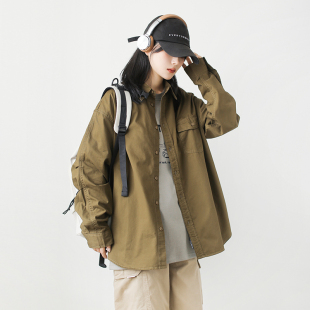 翻领衬衫 男女款 外套 衬衣女纯色长袖 漫渡日系春秋复古宽松休闲工装