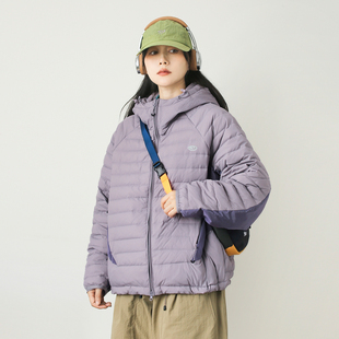 漫渡山系户外风连帽排骨羽绒服女短款 90白鸭绒保暖轻薄羽绒外套男