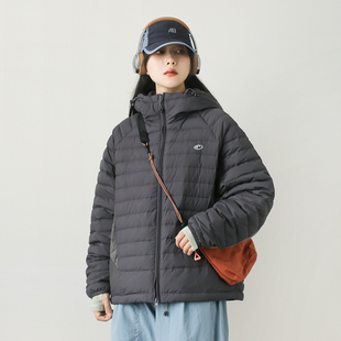 漫渡mandu轻户外连帽短款 羽绒服女灰色保暖轻薄排骨90绒羽绒外套