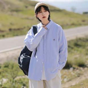 衬衫男女早秋新款上衣百搭日系宽松廓形条纹余文乐同款长袖衬衣
