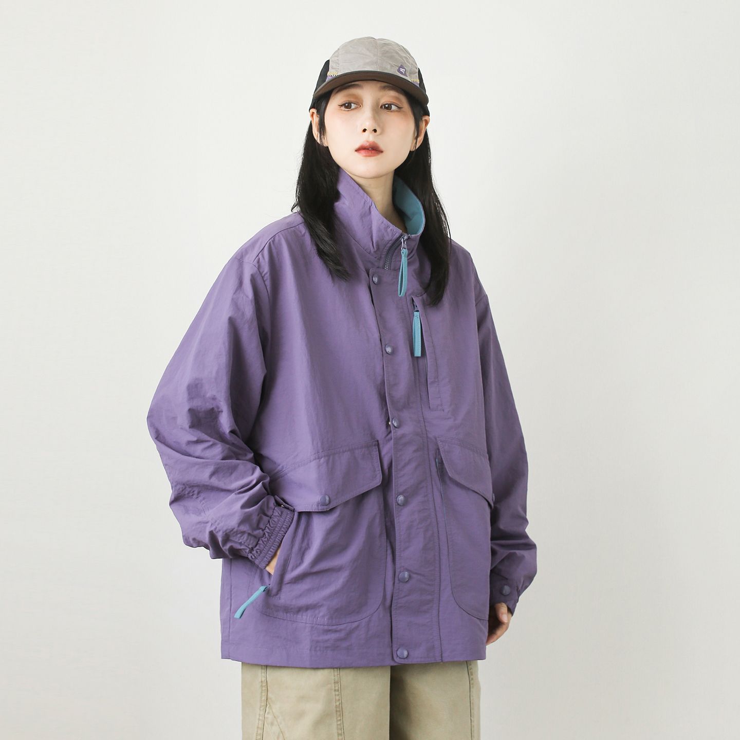 日系复古户外冲锋衣外套男女春秋新款宽松休闲徒步工装夹克上衣