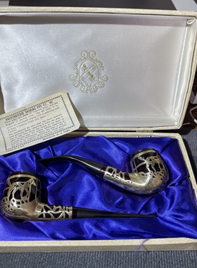 小猪烟斗全新石楠木美国Knickerbocker纯银包裹蚀刻套装60年代 K